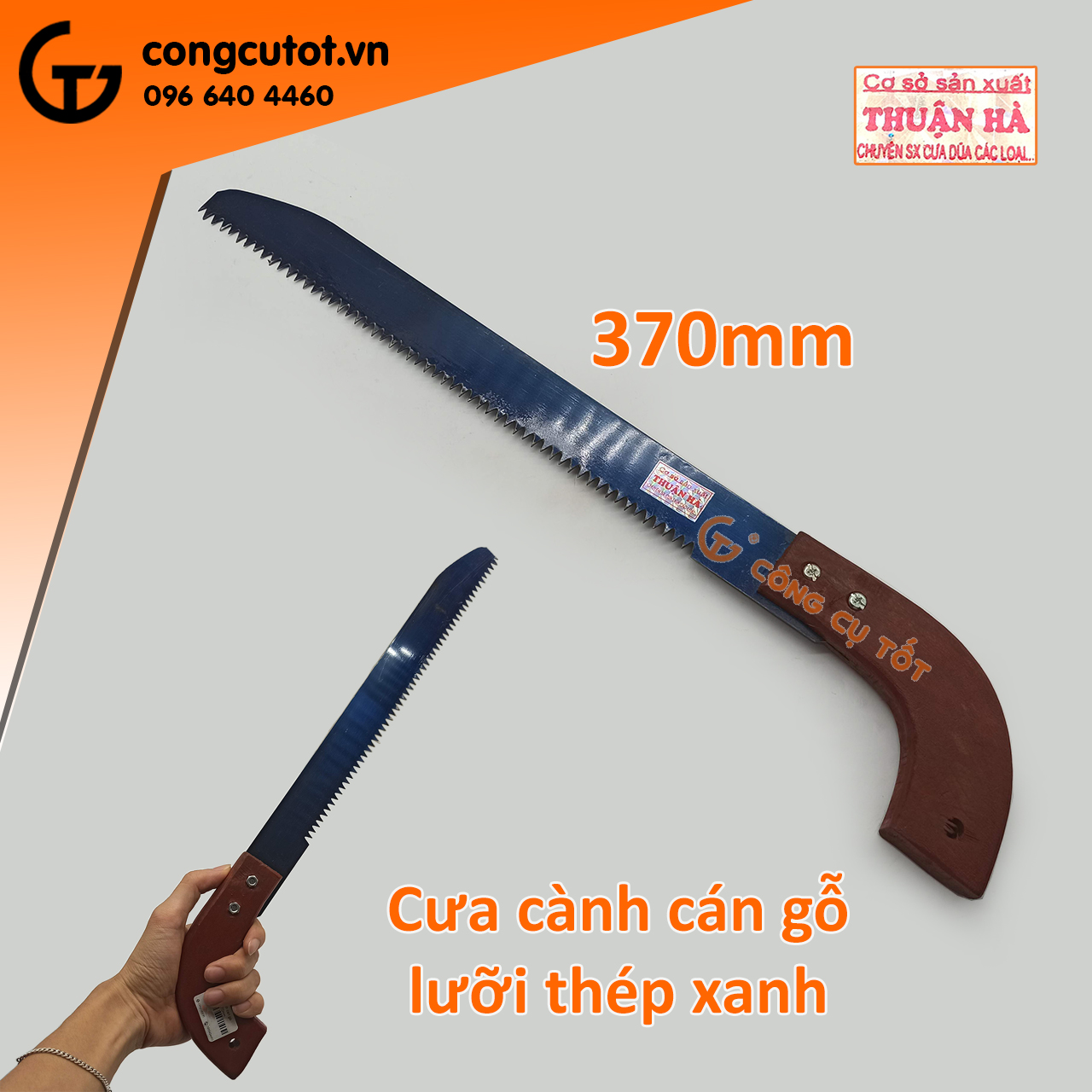 Cưa cắt cành cây cán gỗ lưỡi thép xanh Thuận Hà