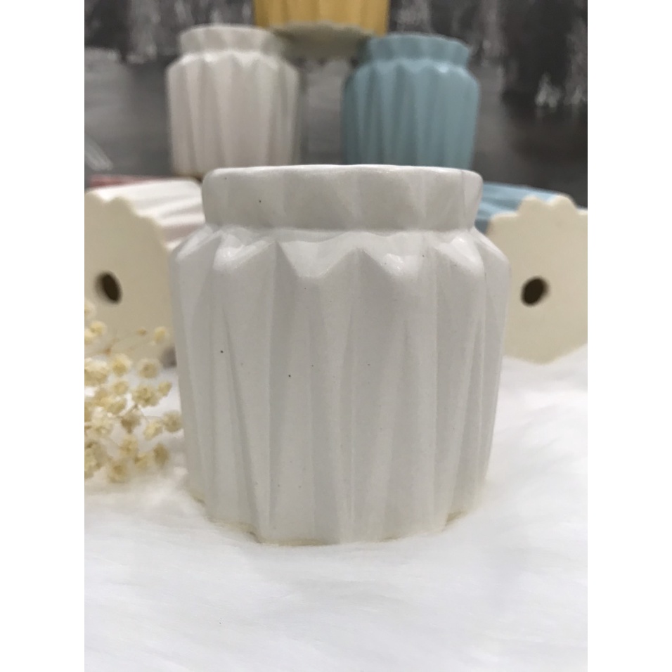 Chậu trồng sen đá, cây cảnh, bon sai, xương rồng, hoa nhỏ - kiểu miệng túm- gốm sứ bát tràng kích thước 8x8,5cm