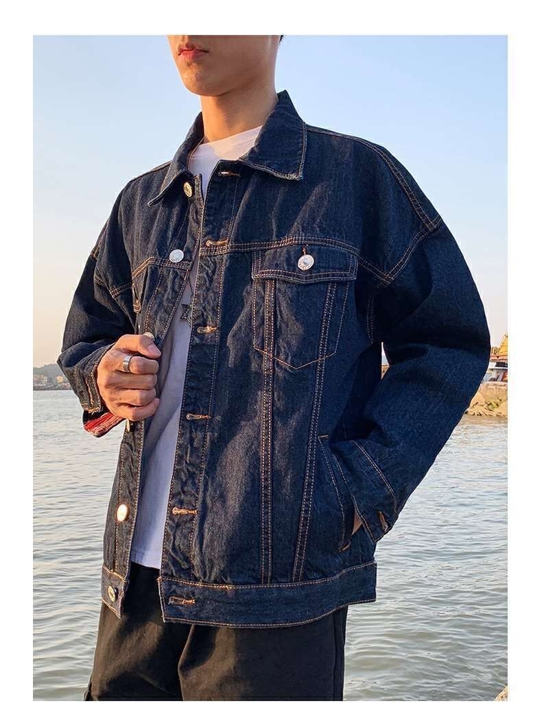 áo khoác nam hoodie gió rẻ học sinh 2022 đẹp ngầu học sinh form rộng mùa  đông Punchinello ins popular logo tooling denim jacket male age season big  yards 