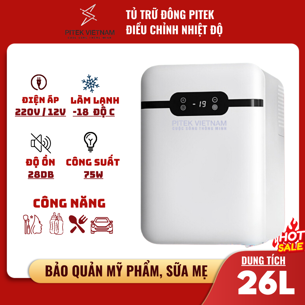 Tủ đông mini có ngăn đá trữ đông bảo quản sữa, mỹ phẩm, nước hoa dung tích 26L - Pitek TỦ TRỮ ĐÔNG