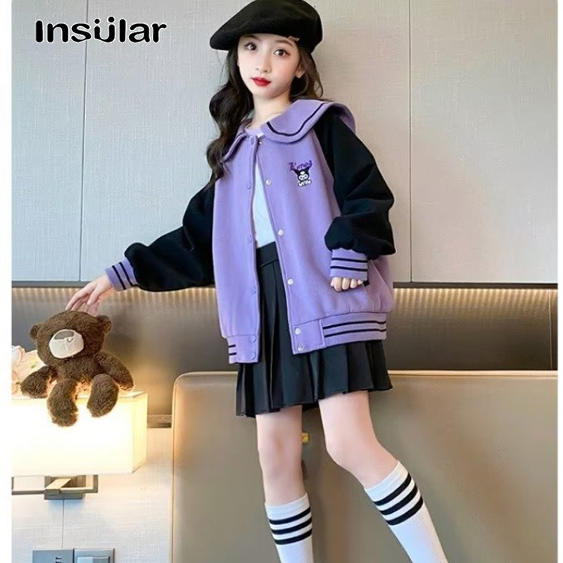 Insular trẻ em áo khoác jacket thời trang phim hoạt hình dễ thương mới kuromi cô gái đồng phục bóng chày áo khoác hai lớp vải mềm mại và thoải mái