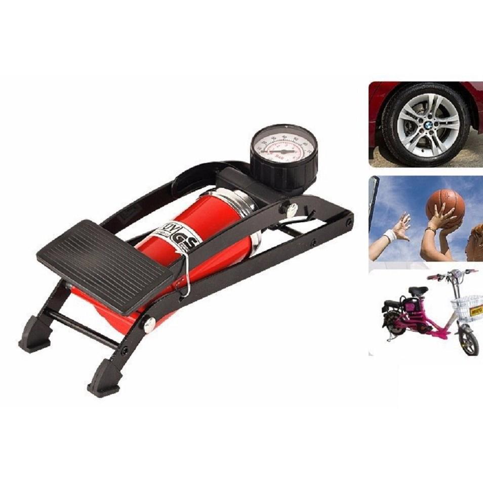 Bơm đạp chân mini dùng cho xe đạp xe máy ô tô có đồng hồ đo áp suất thiết kế tiện lợi nhỏ gọn dễ sử dụng