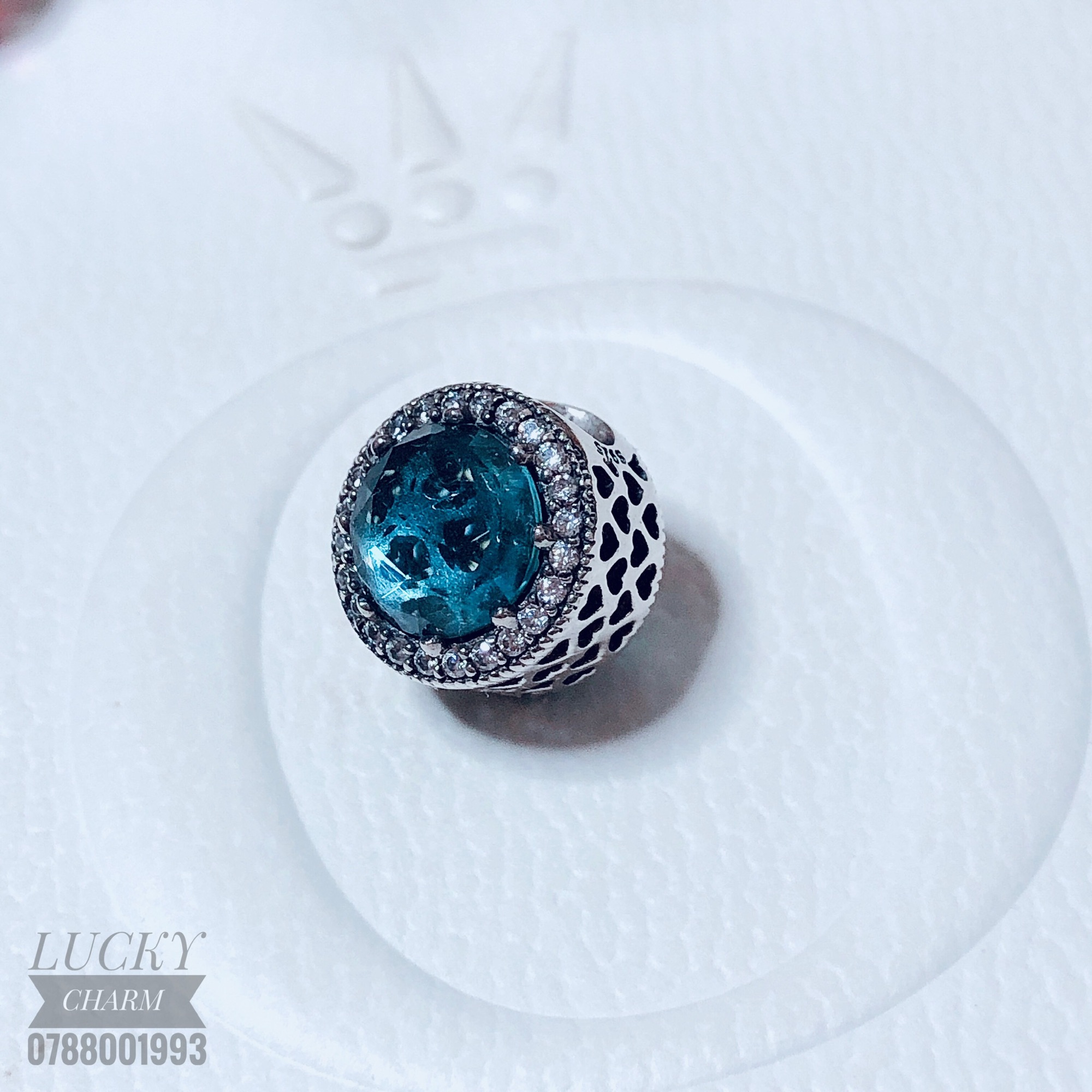 Charm đá radian xanh bạc 925