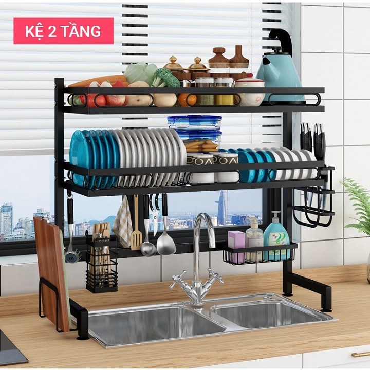 Kệ đựng bát đĩa chuyên dụng - kệ đựng bát đĩa 2 tầng siêu tiện lợi - kệ úp chén đĩa đa năng
