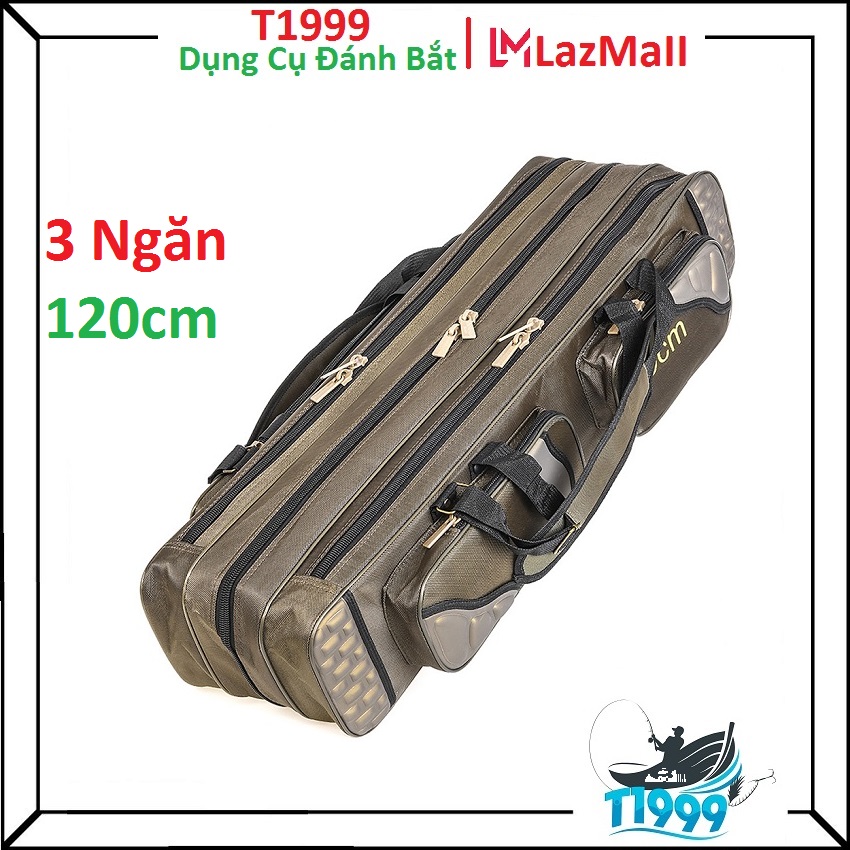 Túi đựng cần câu cá 3 ngăn dài 120cm màu rêu, bao cao cấp - T1999