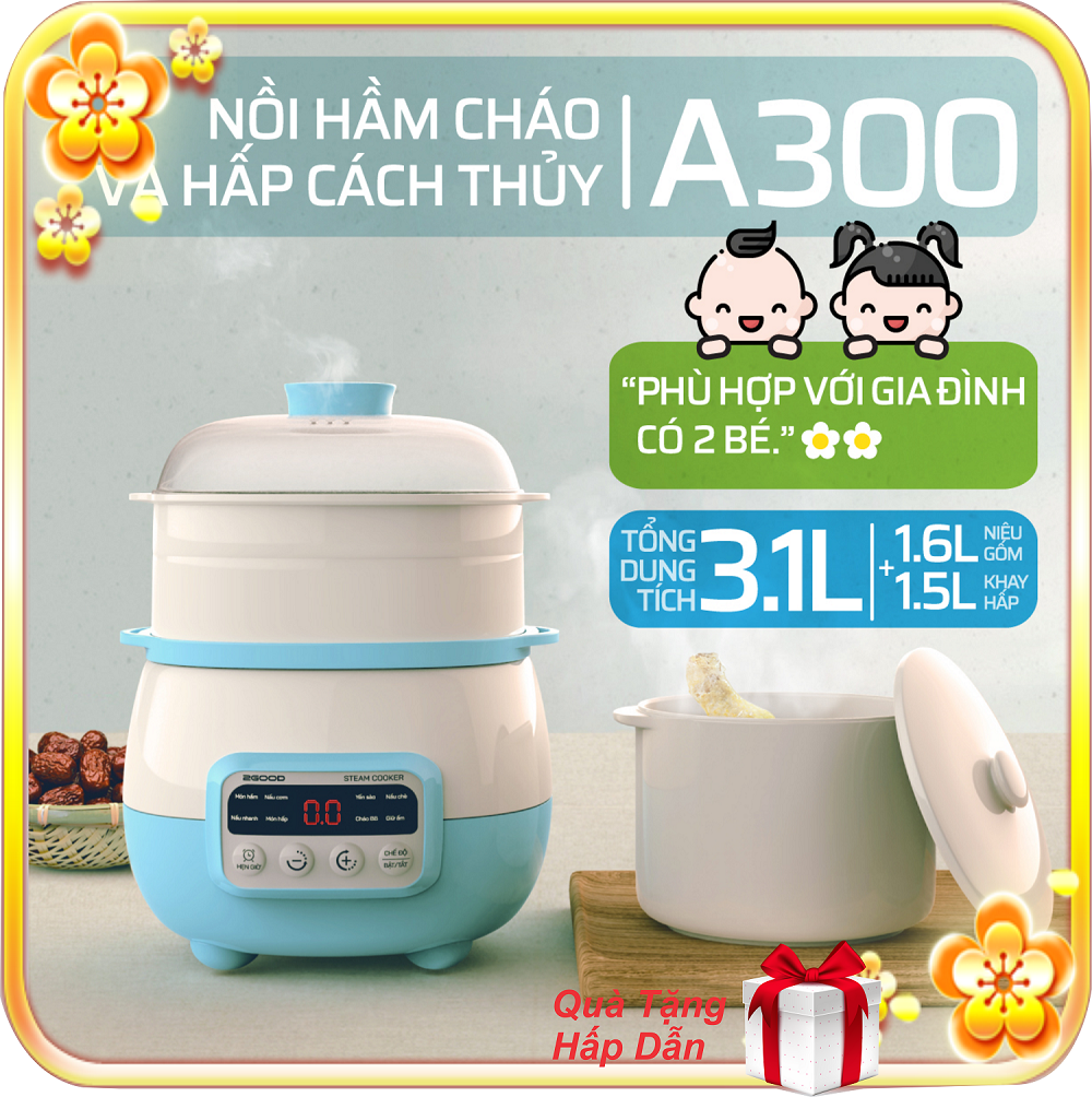Nồi hầm chậm, cách thủy 2good a300 dung tích 3,1lit an toàn tiện lợi dành cho mọi nhà, hàng chính hãng 2good