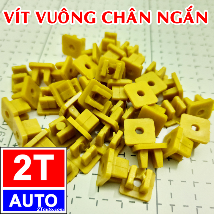 Bộ 10 đinh tán, chốt vít nở vit nhựa vuông 9mm Loại CHÂN NGẮN chuyên dùng cho xe hơi ô tô - VÀNG