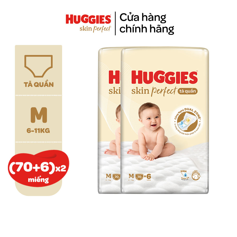 [Bao bì thay đổi tùy CTKM] Combo 2 Tã/ Bỉm Quần Huggies Skin Perfect M/L/XL/XXL Super Jumbo Với 2 Vù