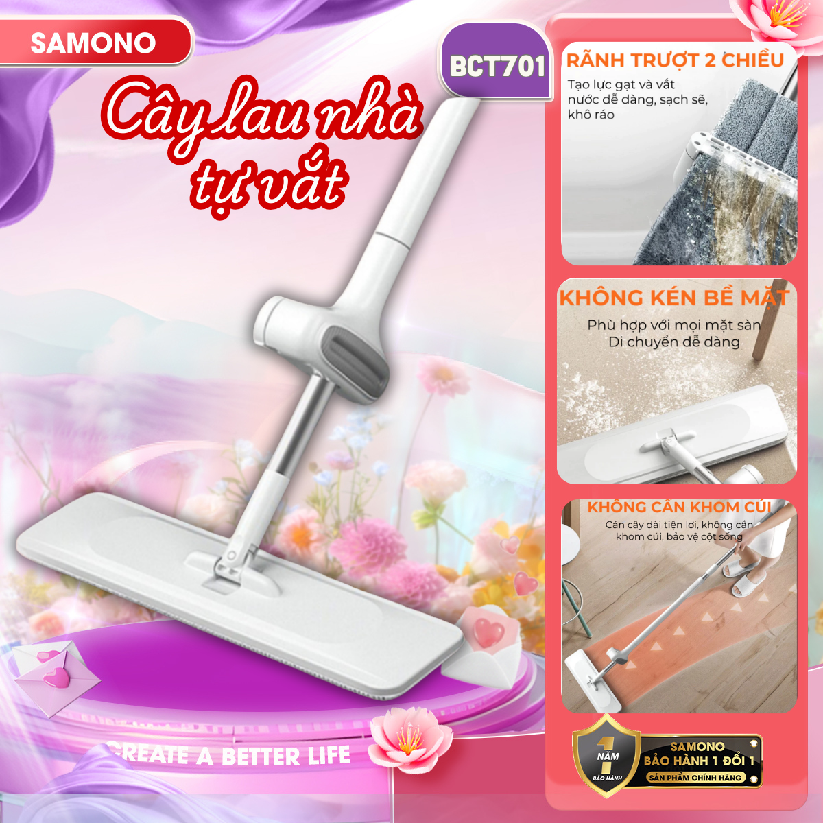 Samono Smart Mist Spray Mop with Stainless Steel Handle That Rotates 360 Degrees Flexibly for Cleaning the House, Durable and Clean, Bonbox Bct816/ Self-Wringing Mop Bonbox Bct701 - 2