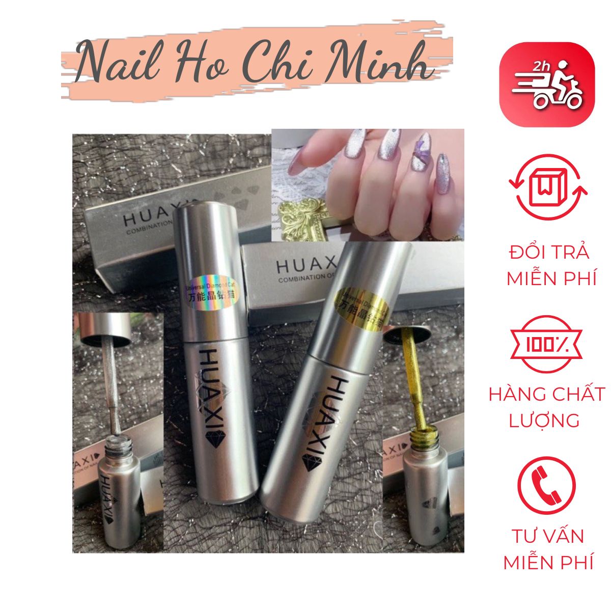 [HCM]Combo 2 món top mắt mèo kim cương Huaxi 9D chính hãng và cây nam châm - sơn gel mắt mèo kim cương Huaxi lấp lánh sang chảnh (lẻ chai)