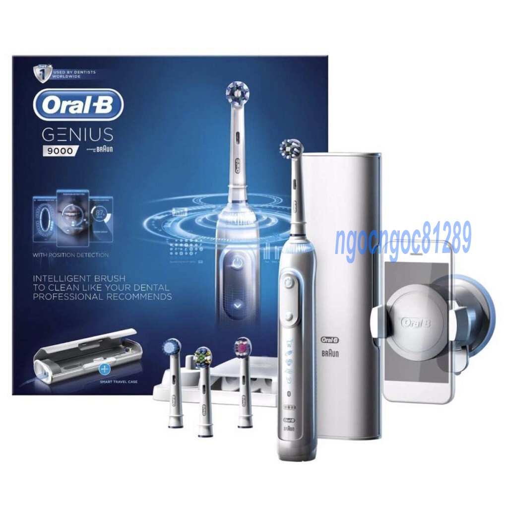 Bàn chải điện đánh răng tự động cao cấp oralb oral b Genius 9000 white + nắp bảo vệ đầu bàn chải
