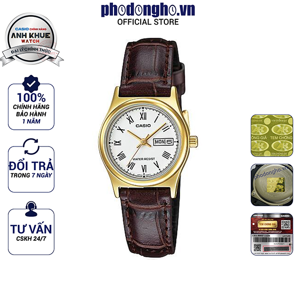 Đồng hồ nữ dây da casio anh khuê ltp-v006gl-7budf