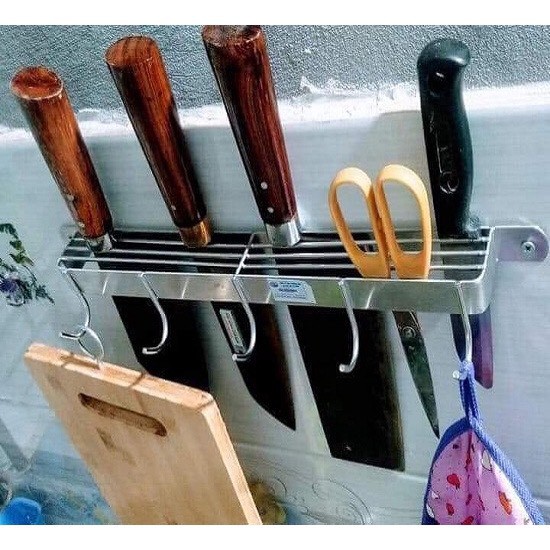 [HCM][ CHẤT LƯỢNG ] Kệ Cài Dao Kéo CÓ Móc TREO Thớt Xoong Nồi 100% INOX 304 cài được tất cả các loại dao to nhỏ móc treo xoong nồi cứng dày chịu được độ nặng hàng đặt xưởng hàng chuẩn