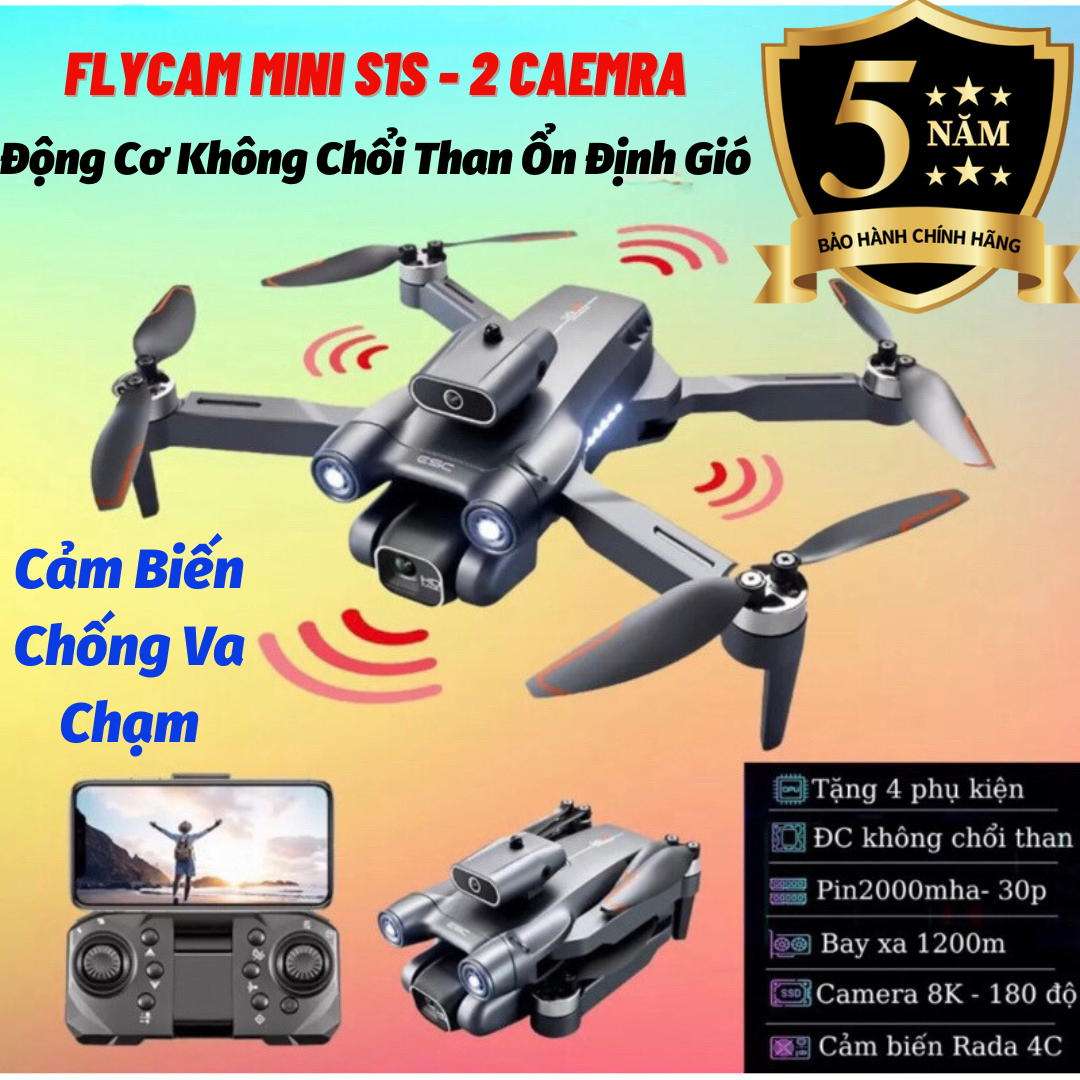 Flycam Điều Khiển Từ Xa Drone Mini S1s Pro - Máy Bay Camera Flycam 6K Tránh Va Chạm - Máy Bay Không Người Lái Điều Khiển Từ Xa 4 Cánh Quay Phim - Chụp Ảnh Chống Rung