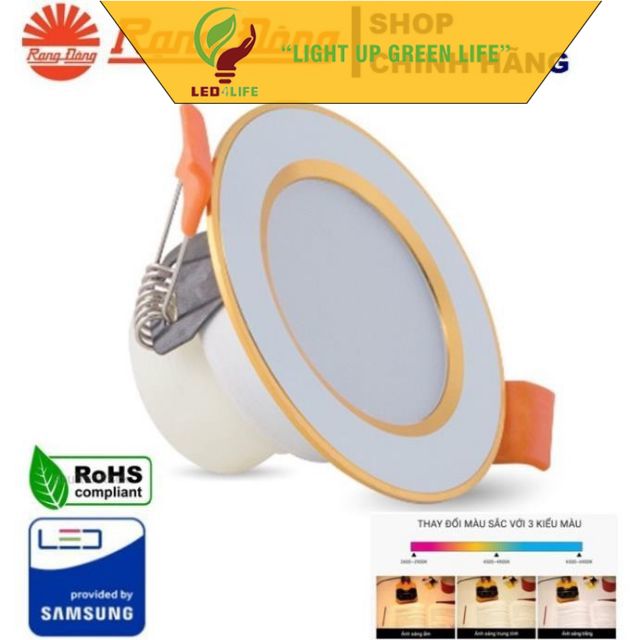 Đèn LED Âm Trần Downlight Rạng Đông Đổi 3 Màu D AT10L DM 60/3W, Khoét lỗ 60, Vỏ Nhôm Đúc -