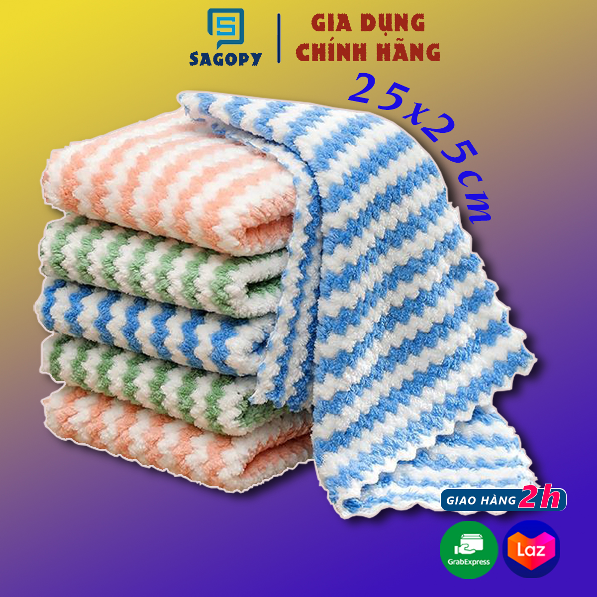 Khăn lau bếp (25x25cm) đa năng thấm nước dùng lau mặt, lau tay, kính, lau xe kháng khuẩn