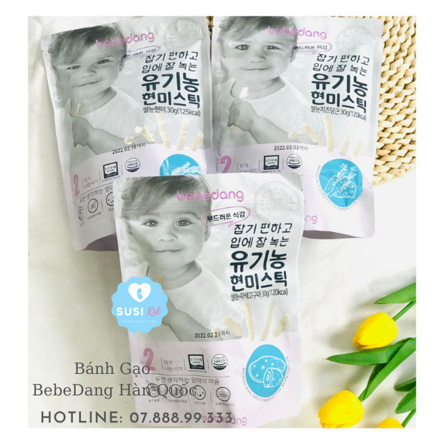 Bánh gạo lứt hữu cơ Bebedang Hàn Quốc hình que 6th+