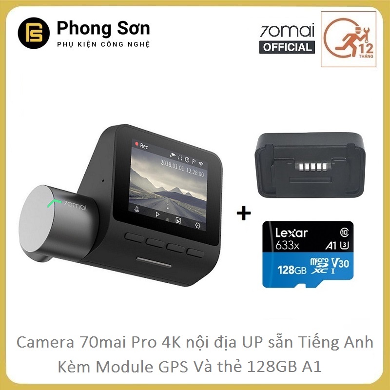Combo Camera Hành Trình  Xiaomi 70mai Dash Camera Pro, Kèm Module GPS, Kèm thẻ nhớ 128GB A1 - Bản Nội Địa chuyển sang Tiếng Anh