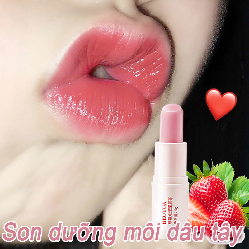 Son Dưỡng Môi Dâu Tẩy da chết loại bỏ thâm viền môi Môi khô nẻ lim Chăm sóc Giữ ẩm Làm mờ nếp nhăn môi Loại bỏ da chết môi