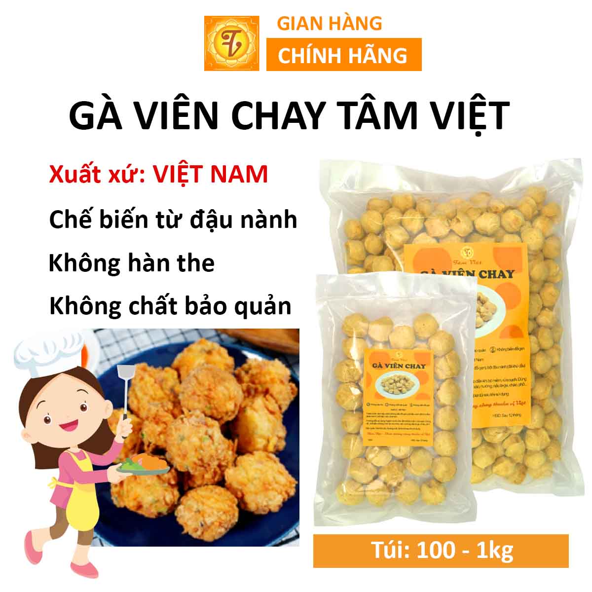 Gà viên chay, gà cục chay, viên mọc chay khô từ đậu nành, đồ chay khô shop chay Tâm Việt