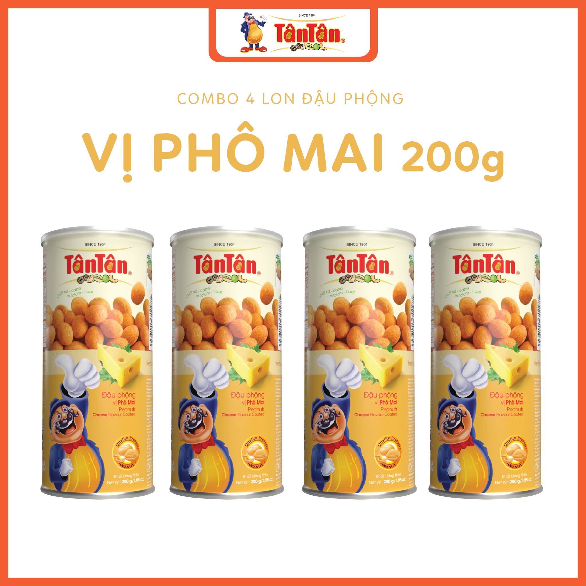 Combo 4 lon đậu phộng vị phô mai tân tân 200g