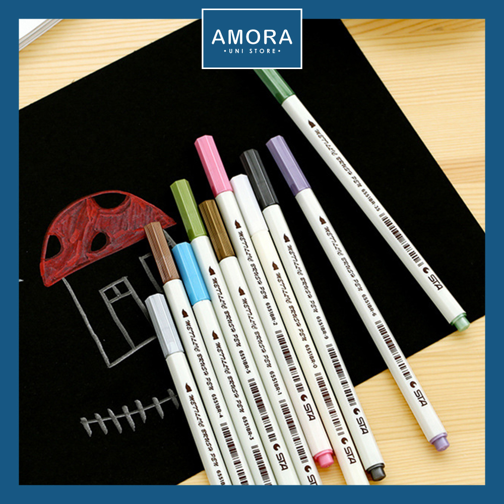 [HCM]Bút màu bút lông nhiều màu - đầu lông mềm mại màu sắc rực rỡ mực cao cấp 6551BR STA - Amora UNI