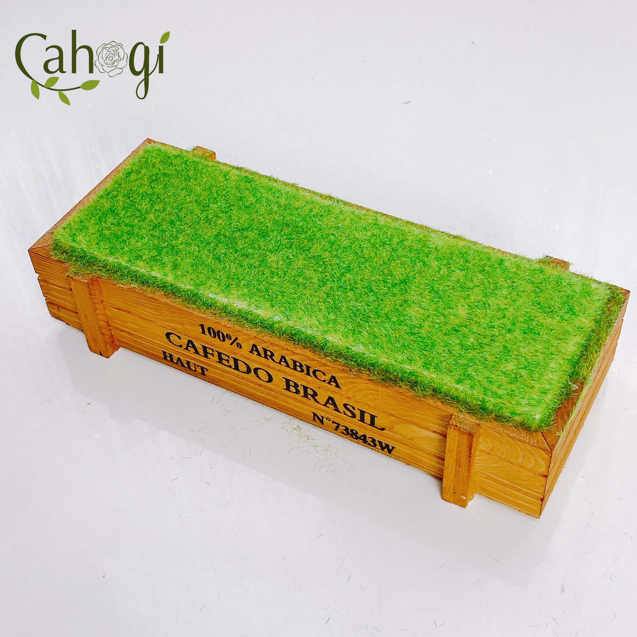 Khay Gỗ Nhỗi Xốp Phủ Cỏ Giả Dùng Trong Trồng Cây Giả Làm Tiểu cảnh