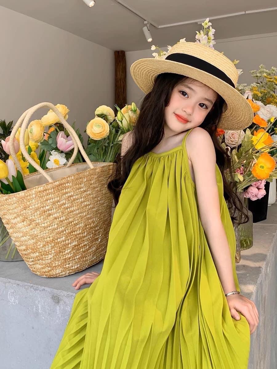  Váy bé gái 2 dây xếp ly đi biển cho bé từ 1 tuổi đến 8 tuổi 