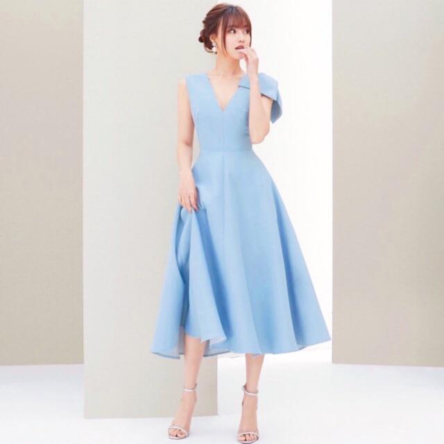 [HCM]Đầm xanh form dài nơ vai (kèm hình thật) - Đầm nữ dự tiệc dạo phố dễ thương