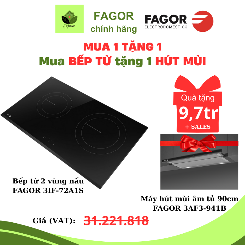 Bếp từ đôi FAGOR 3IF-72A1S tặng máy hút mùi FAGOR 3AF3-941B