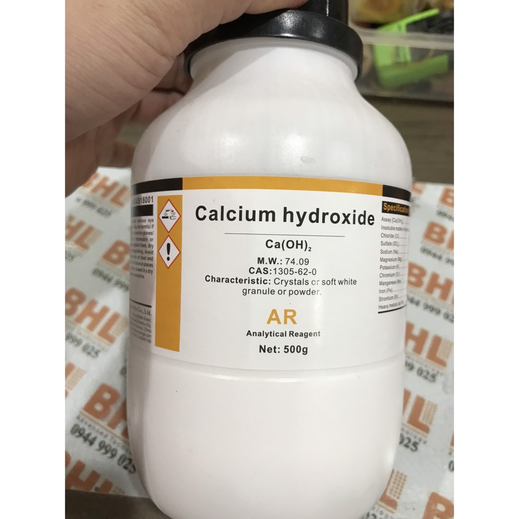 Calcium hydroxide Ca2 canxi hidroxit tinh khiết lọ khối lượng 500g