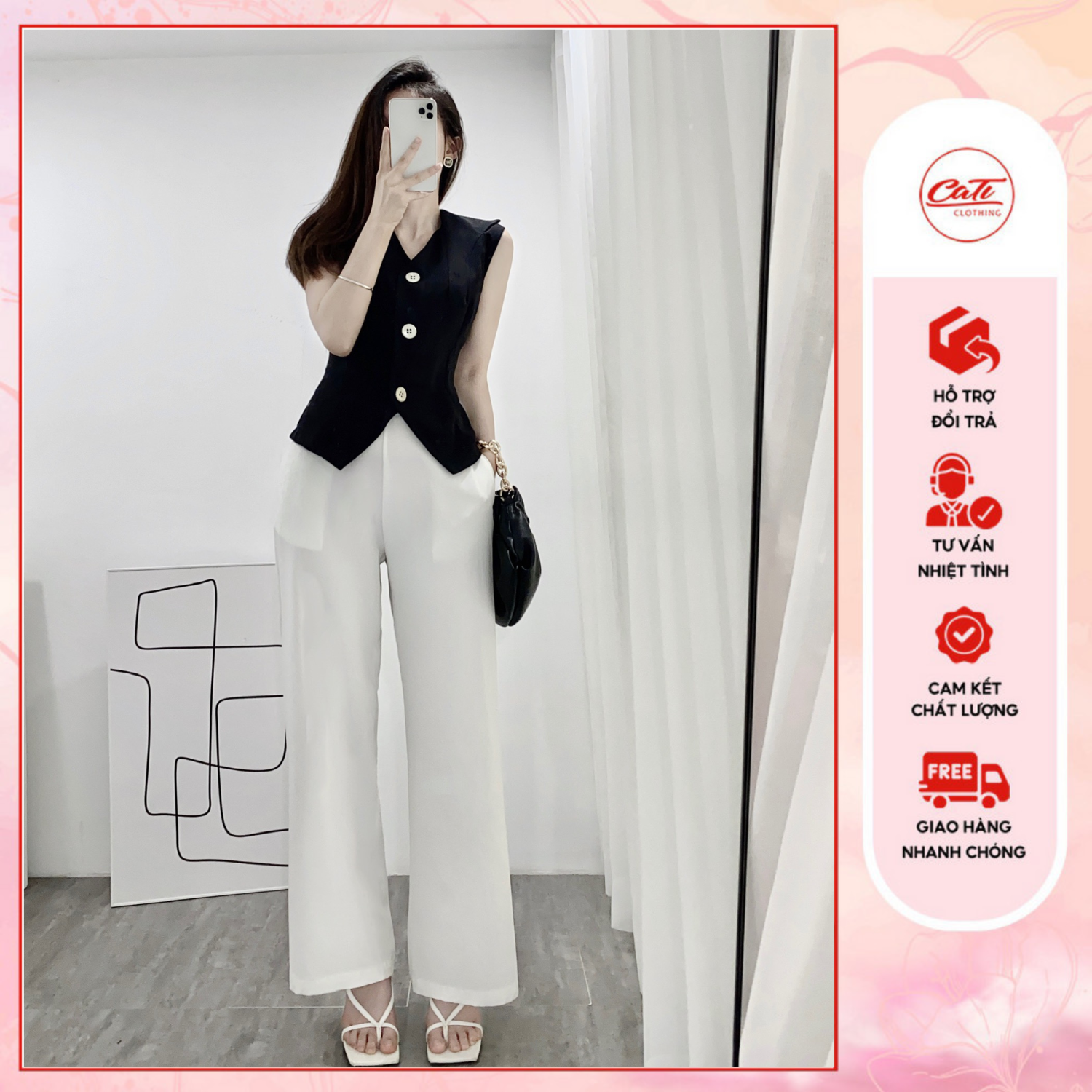 CATI Set quần áo thiết kế trắng-đen