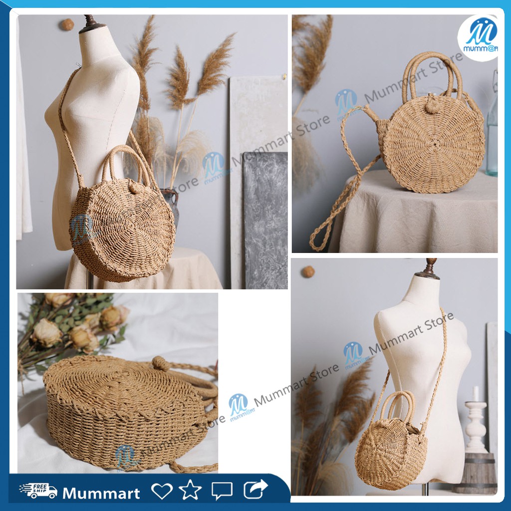 [HCM]Túi cói vintage túi cói tròn đi biển - Mummart