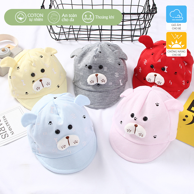 [HCM]Nón mũ bé trai bé gái sơ sinh cực đẹp từ 0-6 tháng thiết kế tai thỏ hoạt hình chú chó dễ thương Hàn Quốc mũ vải chống nắng chắn bụi Poco Home