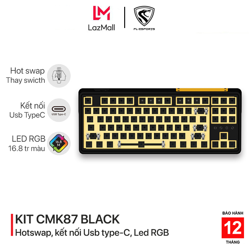 Bộ KIT bàn phím cơ chơi game có dây FL-Esports CMK87 Black RGB - Mạch xuôi - Sẵn foam - Kết nối Type-C