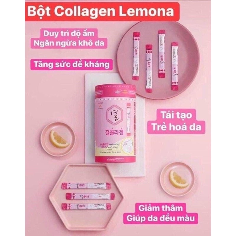 Collagen LEMONA hộp 60 gói làm sáng mịn căng bóng da, Collagen Lemona Gyeol Nano Collagen Powder Lemon,Gyeol Collagen