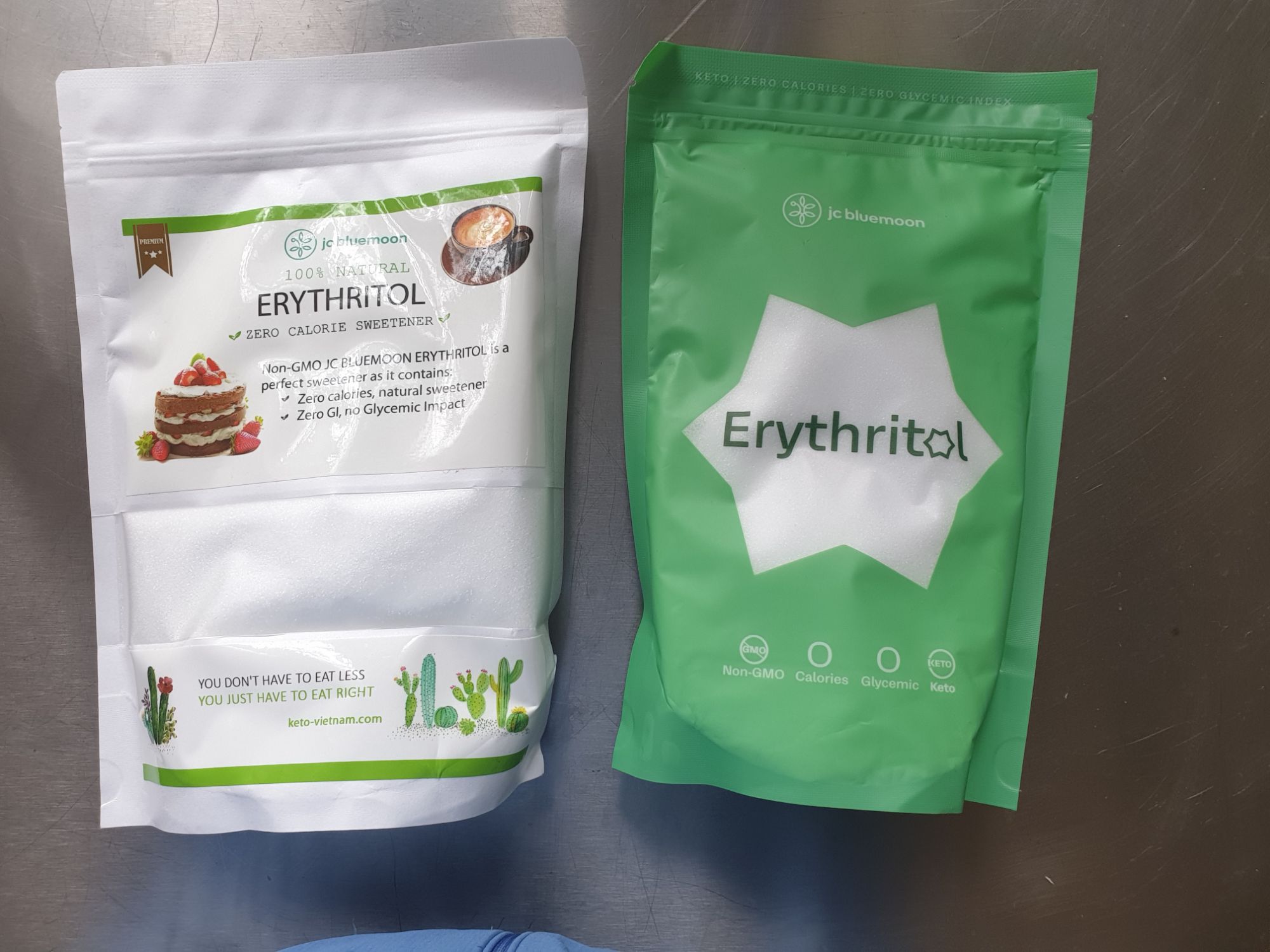 Đường kiêng erythritol 500 gr của JC Bluemoon date mới nhất gói craft trắng