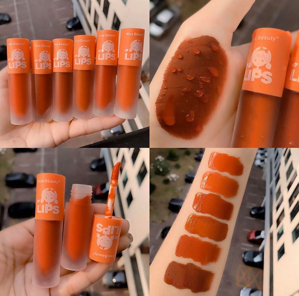 Son sét 6 Son kem chống trôi Kiss Beauty Lips THÁI LAN son siêu lì được chị em yêu thích