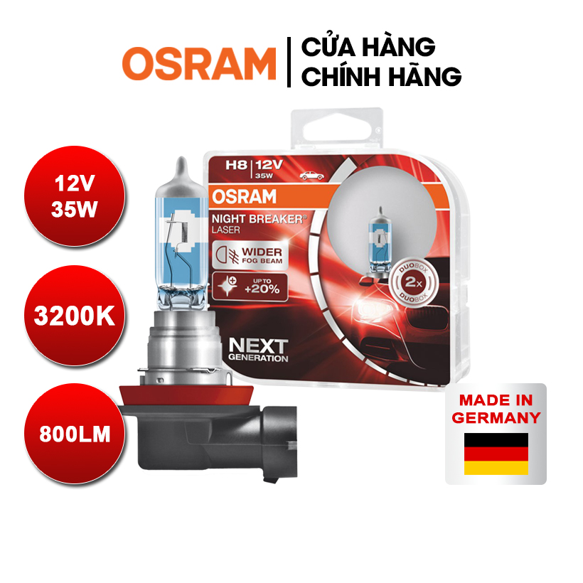 Combo 2 bóng đèn halogen tăng sáng 150% osram night breaker laser h8 12v 35w - nhập khẩu chính hãng