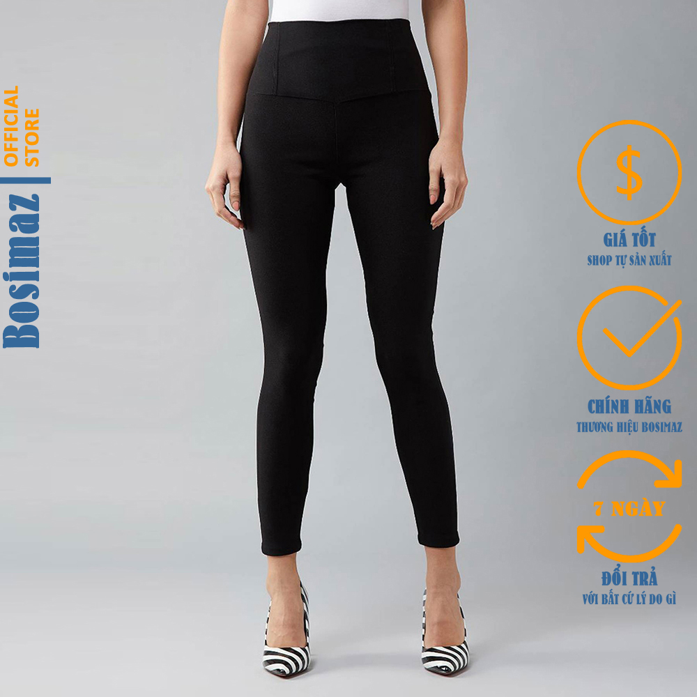 Quần Legging Nữ Bosimaz MS211 dài túi sau màu đen cao cấp thun co giãn 4 chiều vải đẹp dày thoáng mát không xù lông.