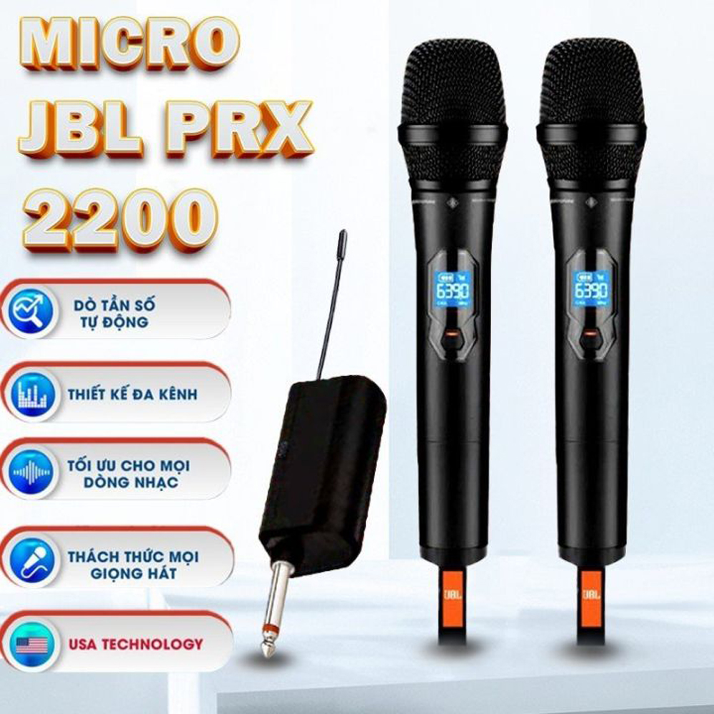 Micro Hát Karaoke Không Dây JBL PRX 2200 Micro Không Dây Đa Năng Chống Hú Rít, Độ Nhạy Cao, Bắt Sóng Xa Thích Hợp Loa Kéo, Amply, Vang Cơ, Vang Số, Loa Di Động