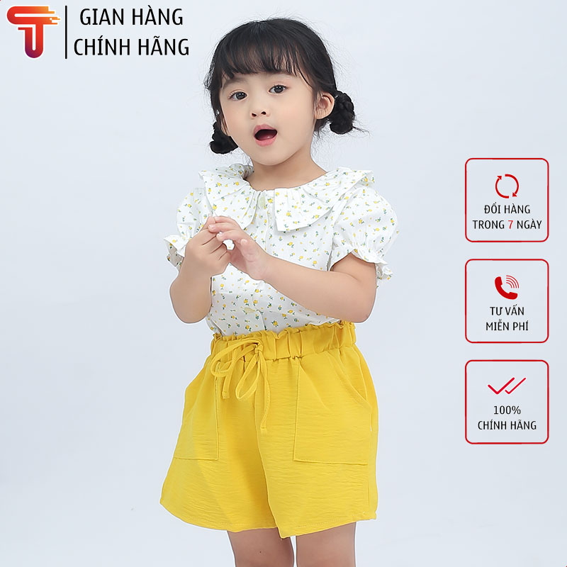 TANOSA KIDS Set bộ bé gái chất liệu vải thô mềm mát hoạ tiết hoa nhí cho bé từ 12-28kg