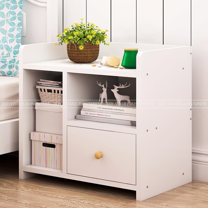 Tủ đầu giường, táp đầu giường trang trí phòng ngủ chất liệu gỗ công nghiệp phủ melamin bóng láng chống ẩm mốc