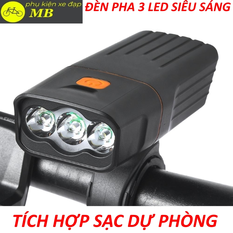 đèn pin siêu sáng cầm tay-đèn xe đạp siêu sáng-đèn pin xe đạp chống nước pin lâu sạc usb 3 mắt led cao cấp tích hợp sạc dự phòng độ sáng 1000lumen bảo hành 6 tháng