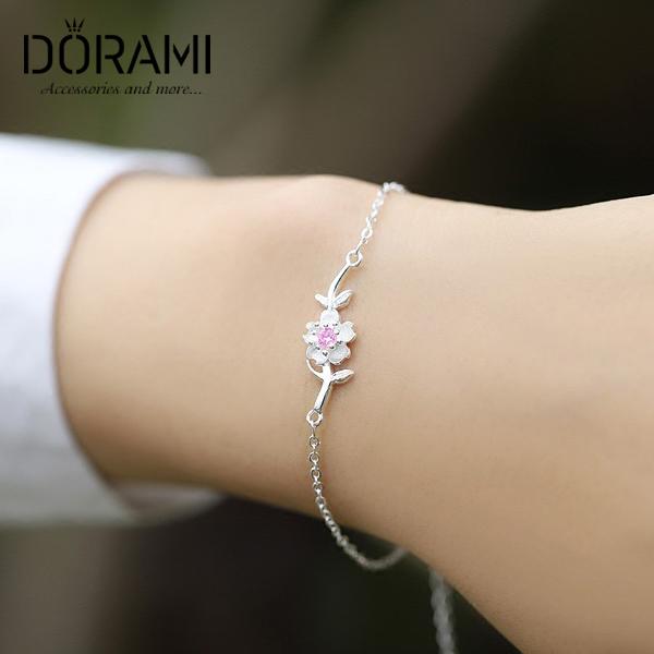 [HCM]Lắc tay bạc hoa đào tam sinh tam thế đính đá zircon siêu dễ thương phụ kiện trang sức thời trang hàn quốc VTHK16 - dorami