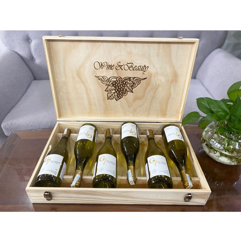 Quà tặng hộp gỗ 6 chai rượu vang Chile G7 Chardonnay - HG6