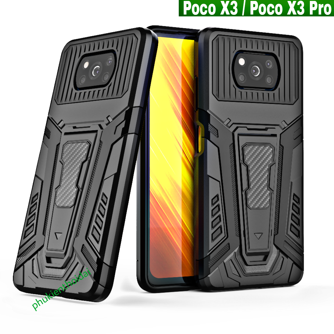 Ốp lưng Poco X3 / Poco X3 Pro Iron Man Pro chống sốc giá đỡ xem phim thời trang cao cấp