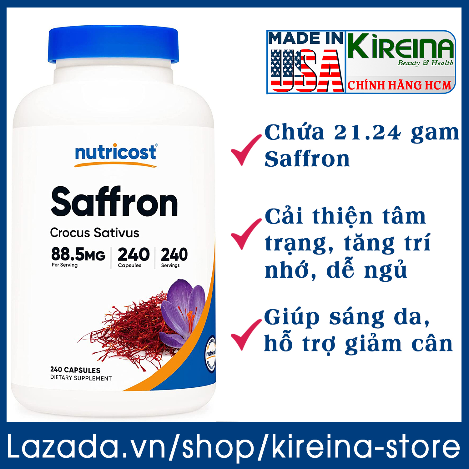 Viên uống nhụy hoa nghệ tây Saffron làm đẹp da cân bằng tâm trạng hỗ trợ
