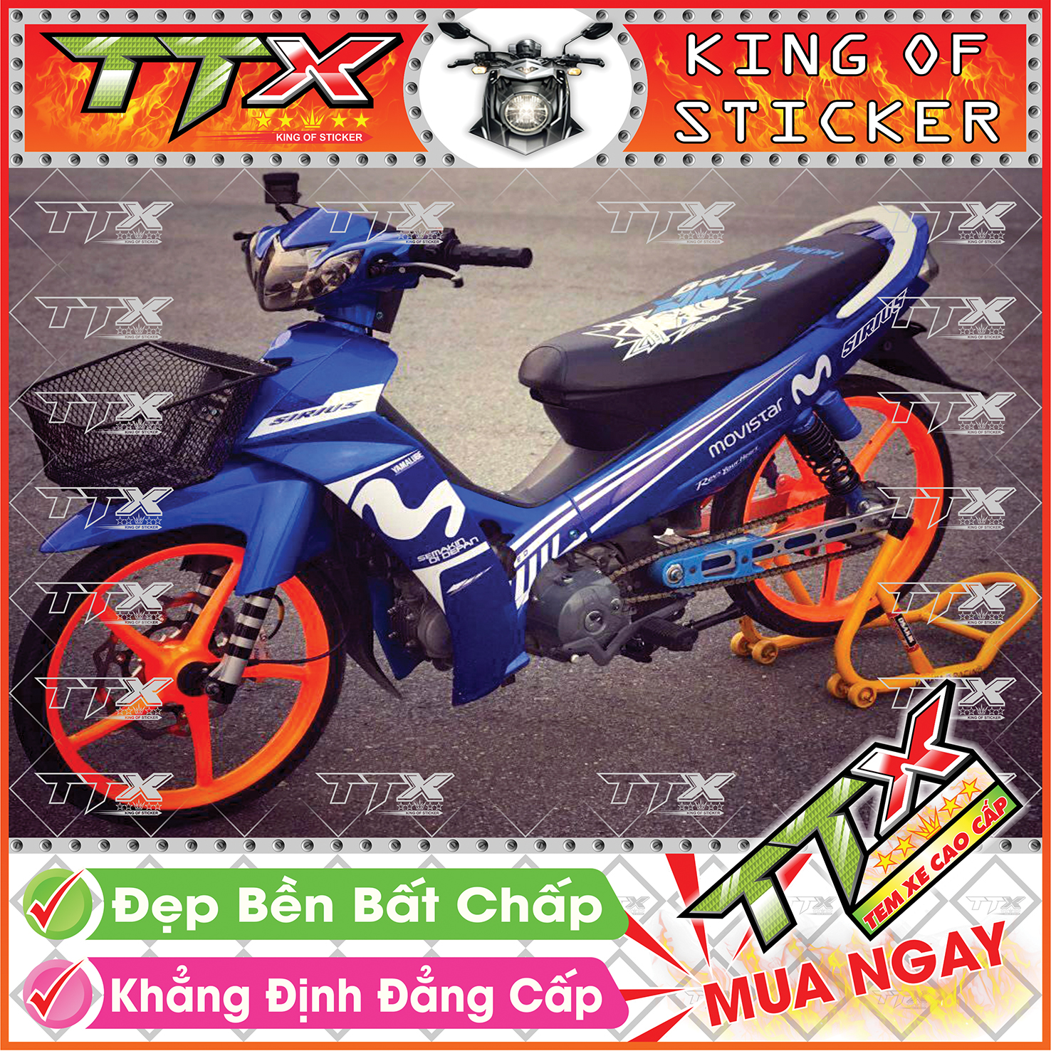 Tem Xe Sirius Xanh Trắng Movistar - Tem Sirius Trắng Xanh Siêu Đẹp - Mẫu Team Sirius Xanh Trắng