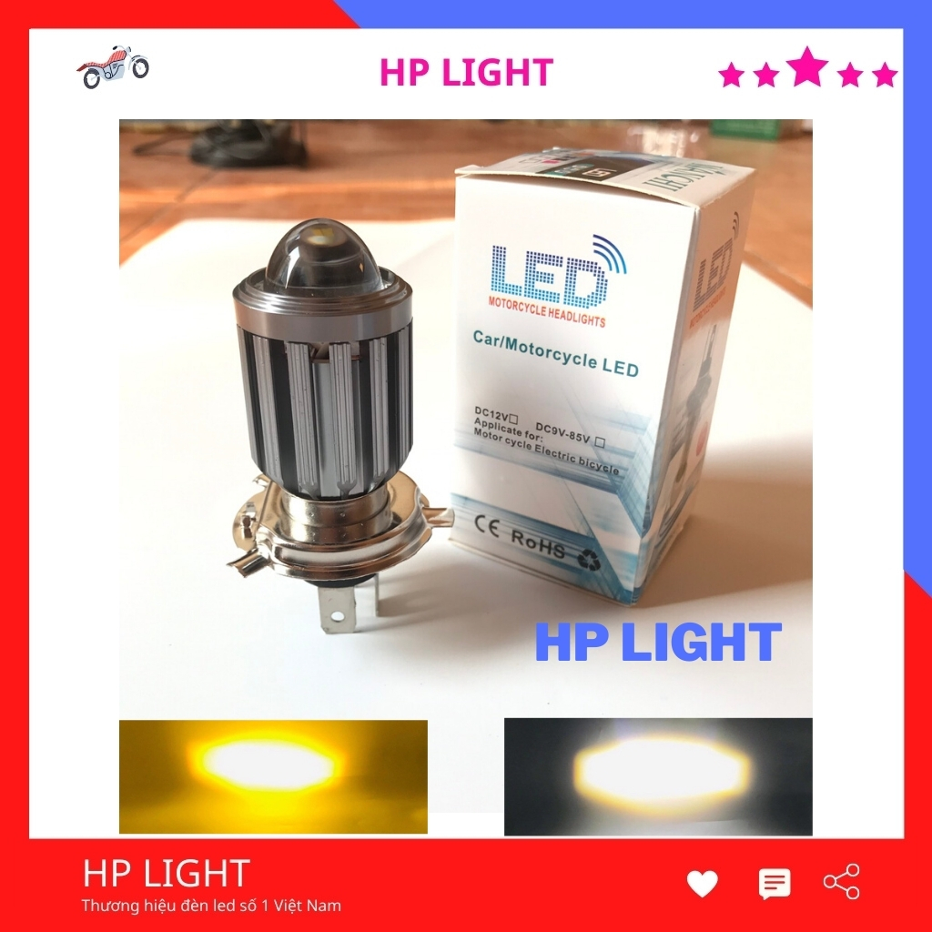 Đèn Led Xe Máy H4 Mini Bi Cầu Siêu Sáng Xe Wave Và Nhiều Dòng Xe Khác Cos Vàng Pha Trắng HP LIGHT L2